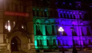 Manchester's Town Hall shows it colours